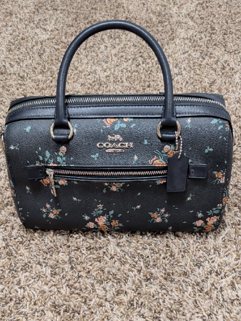 Coach Rowan mightnight navy rose bouquet floral dome satchel bag - Picture 3 of 13